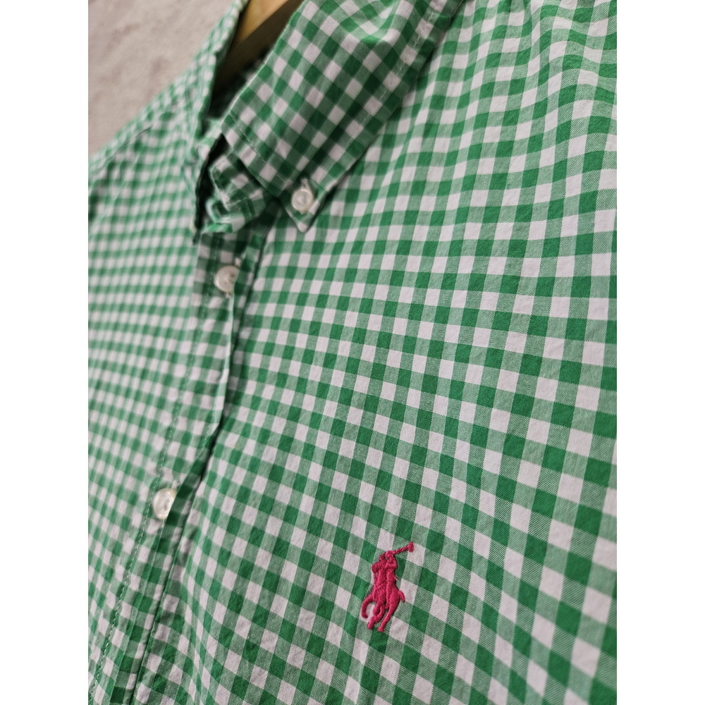 Ralph Lauren Emerald and White Short-sleeved Gingham Oxford Button-down Shirt - Picture 3 of 10